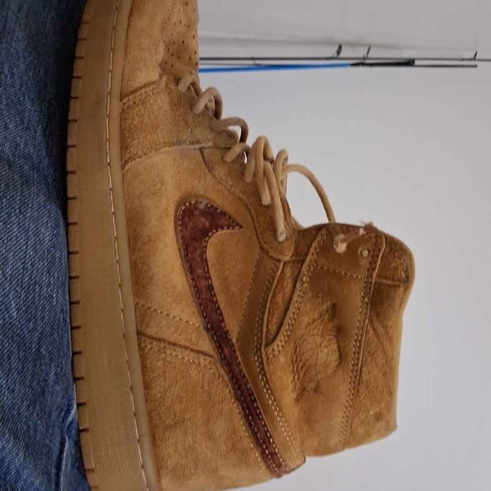 Tan Suede High-Top Sneaker with Brown Swoosh